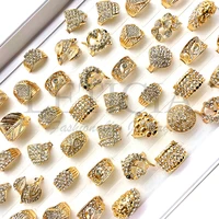 20/50pcs Luxury Gold Full Diamond Ring Banquet Women's Rings Birthday Gift Accessories Kit Set