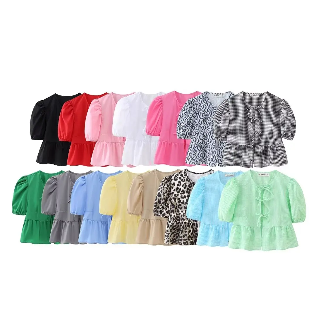 PB &amp ZA женский 2024 осенний новый модный топ с пышными рукавами винтажный коротким