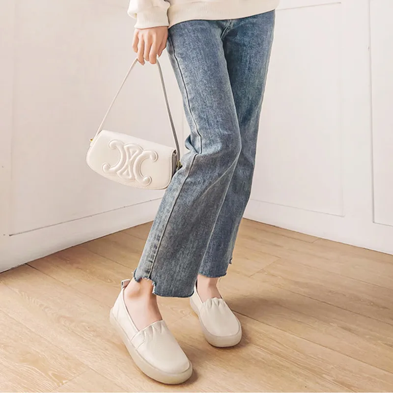 Sneakers Women's First Layer Cowhide 2023New Casual Lazy Work Comfort Work Shoes Handmade Sneakers Loafers Platform Shoes  Women