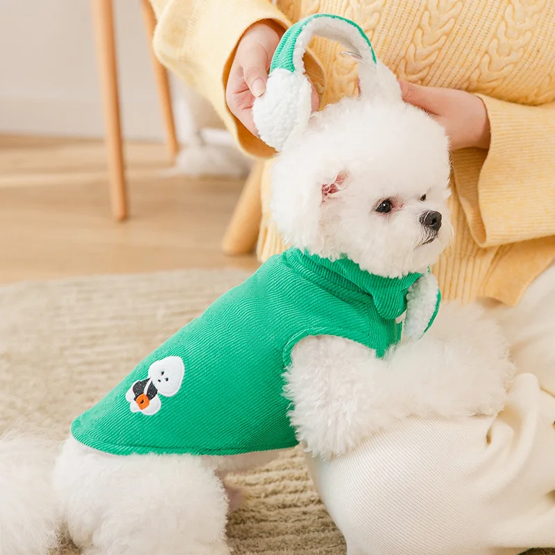 

Winter Warm Dog Pet Coat Clothes with Earmuffs Puppy Vest Cute Double warm Pet Jacket For Small Medium Dogs Vest Kitten Puppy