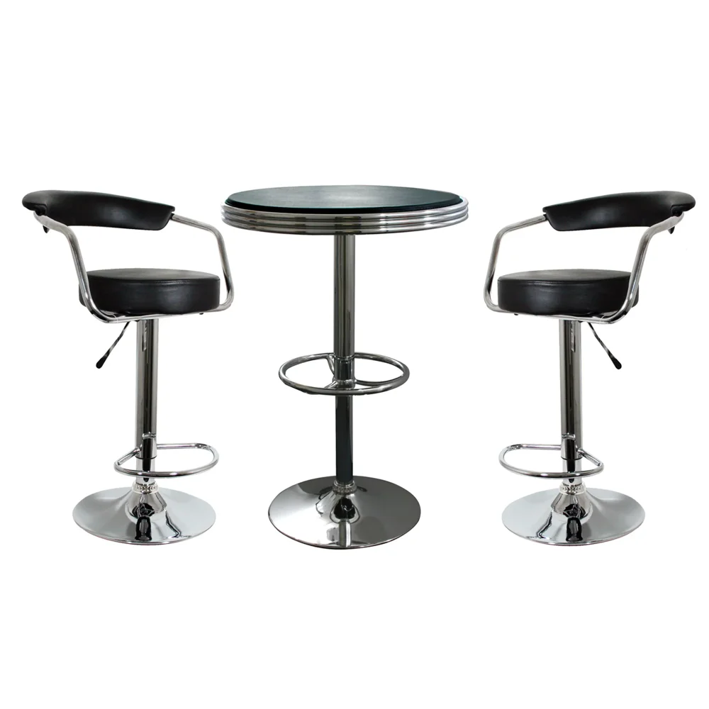 

Retro Style 37 in. Adjustable Height Bar Table Set in Black with Padded Chairs (3-Piece)