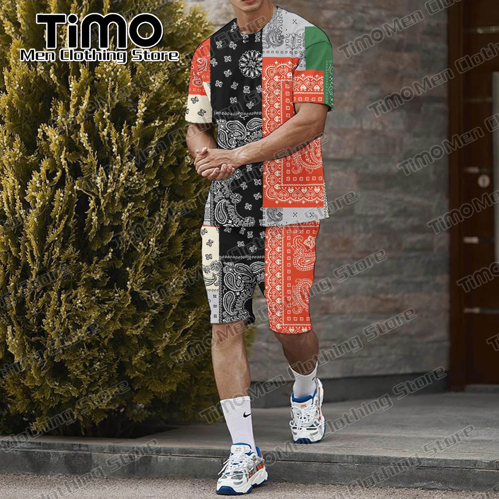 Retro Men's T-shirt Set Social Fashion Casual Outfits For Men Summer Clothes Oversized High Quality Loose Suit 2 Piece Set