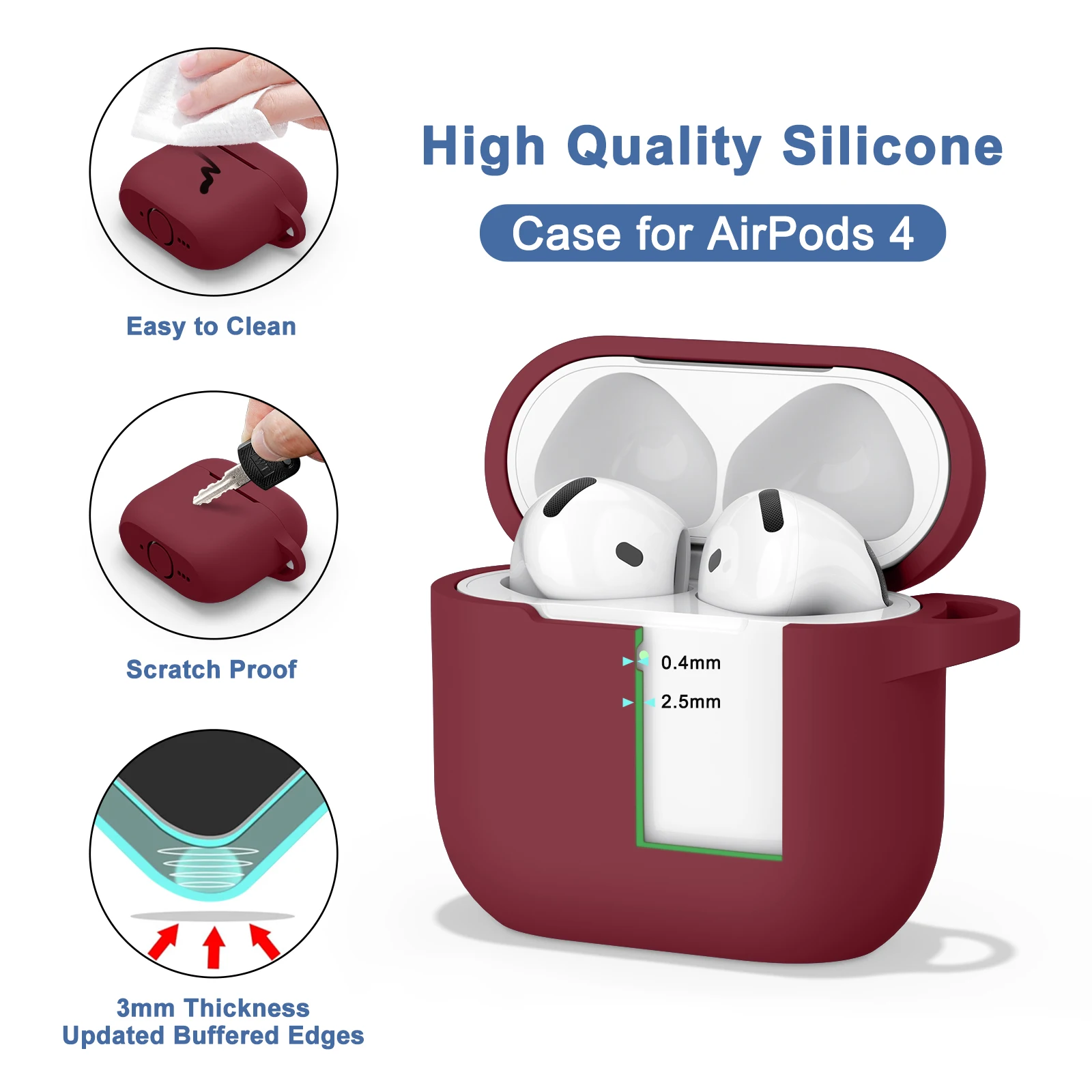 Силиконовые чехлы для наушников Apple Airpods 4 с комплектом для чистки, чехол для беспроводной Bluetooth-гарнитуры Air Pods 4, защитный чехол (art.: 3920d9add52b2) - 3920d9add52b2