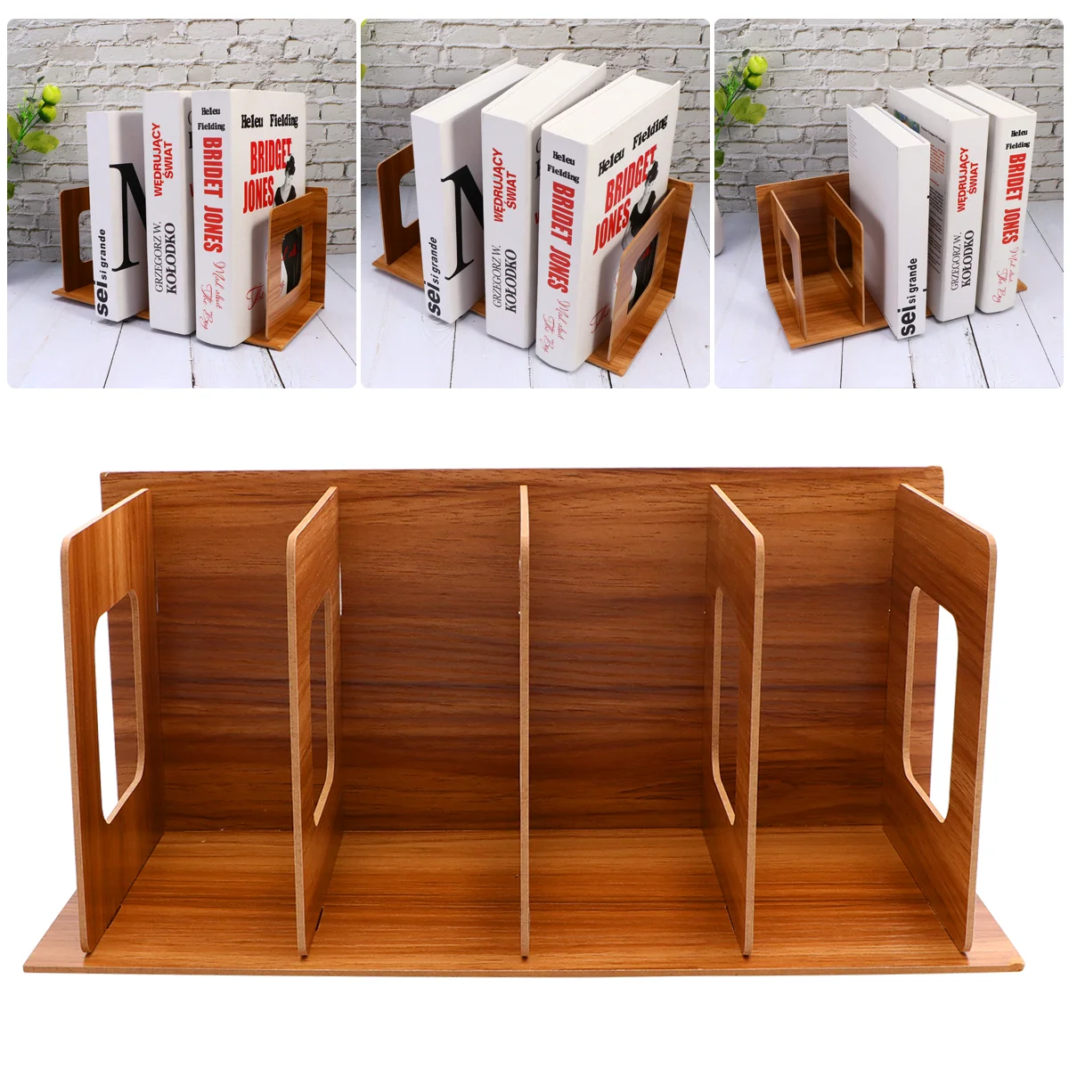 

DIY Wooden Bookends Creative Nonskid Heavy Duty Book Ends Supports Home CD Storage Rack for Books DVDs Magazines (Wood Color)