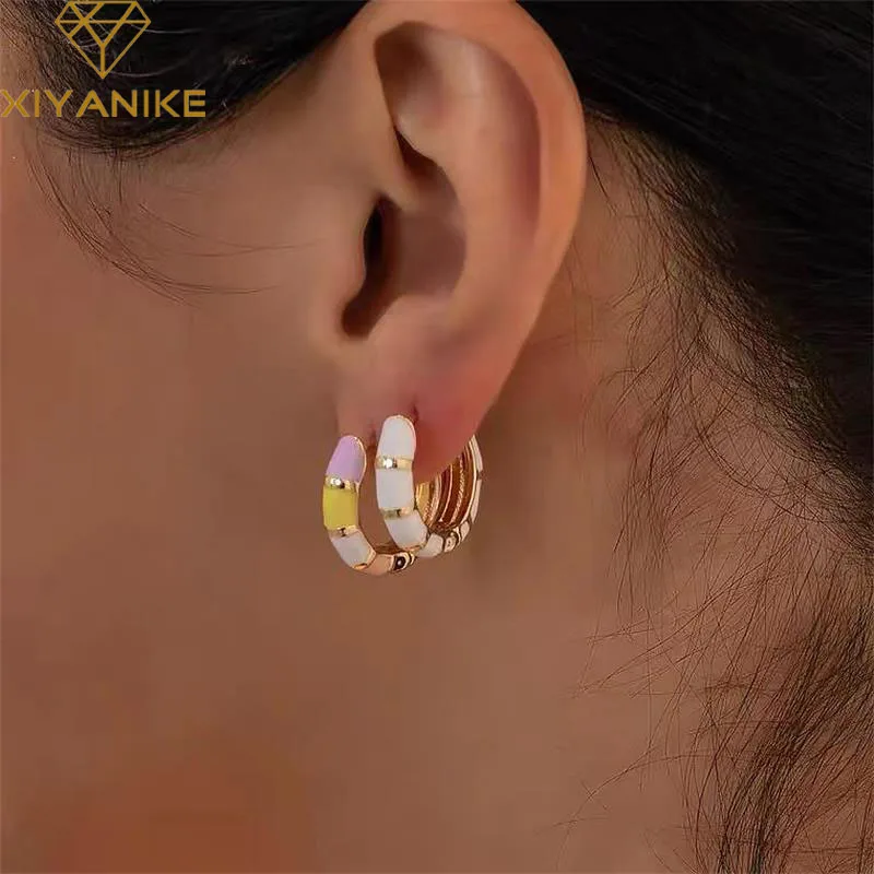 

XIYANIKE Delicate Rainbow Ear Buckle Hoop Earrings For Women Girl Luxury Fashion New Jewelry Friend Gift Party серьги женские