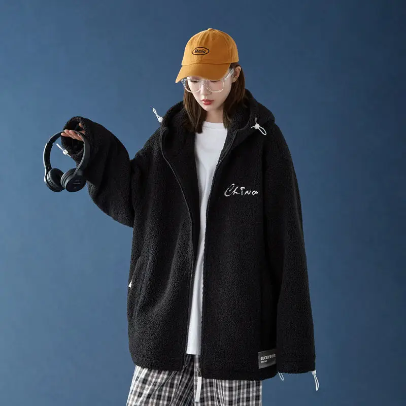 Женское шерстяное пальто из ягненка свободный утепленный кардиган с