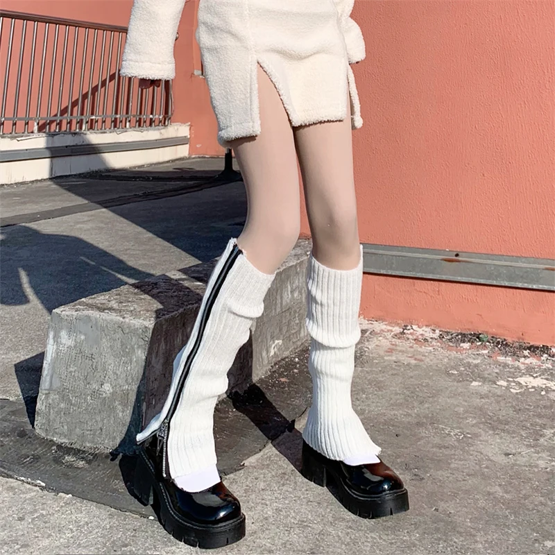 

Y2k Girl Zippers Basic Outdoor Calf-length Knit Foot Cover Korean Sweet Goth Long Socks Gothic Women Ninja Cool Leg Warmers 2023