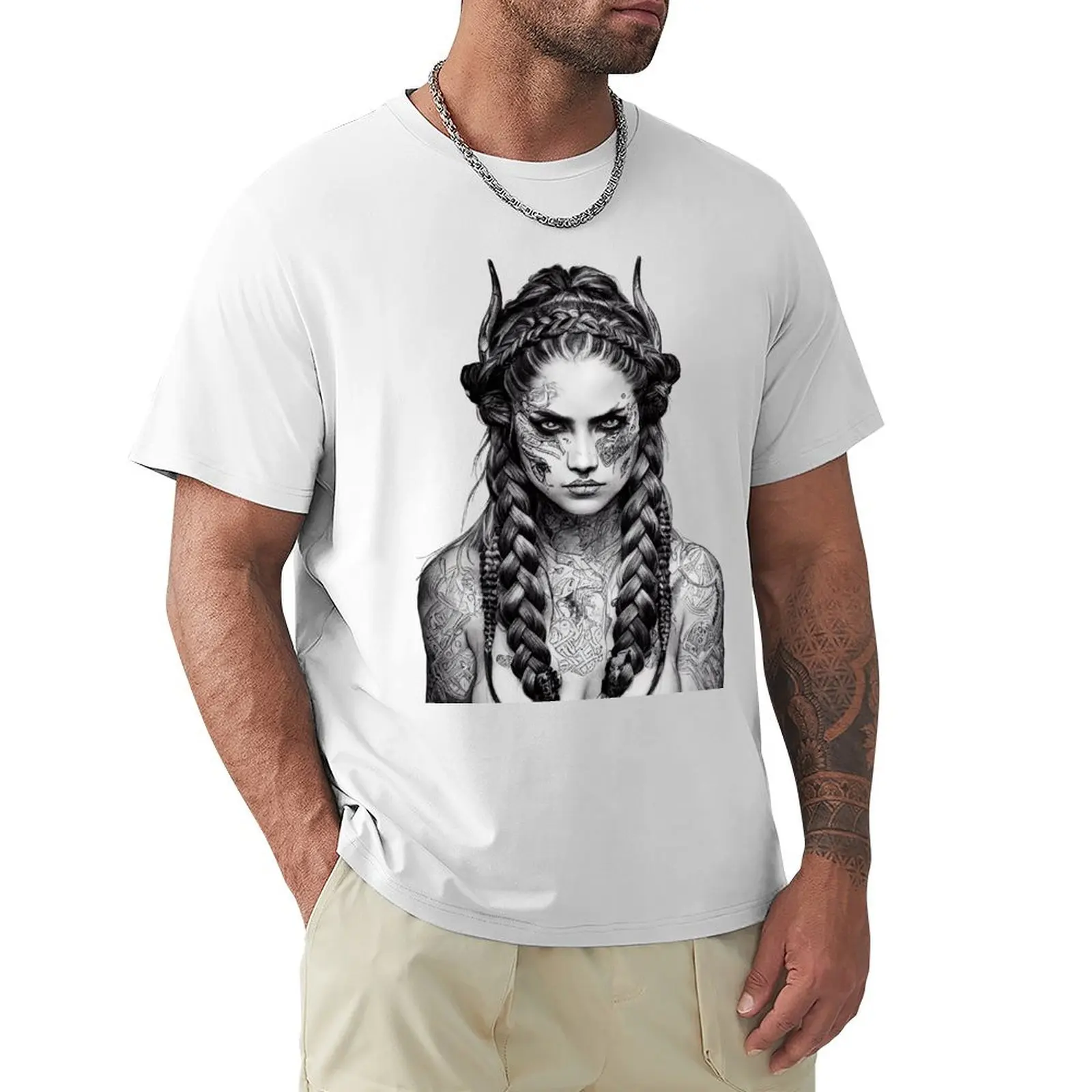 Футболка с татуировкой викингов-валькирия большие размеры эстетичная одежда