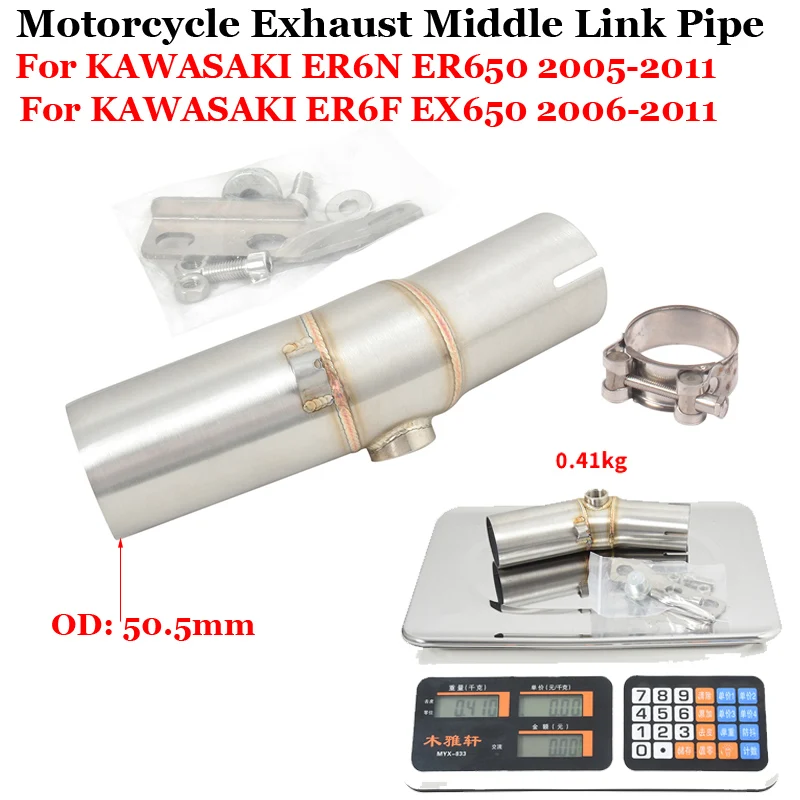 

Slip On For KAWASAKI ER6N ER6F ER650 EX650 2005 - 2011 Motorcycle Exhaust System Escape Modify Moto Muffler 51mm Mid Link Pipe