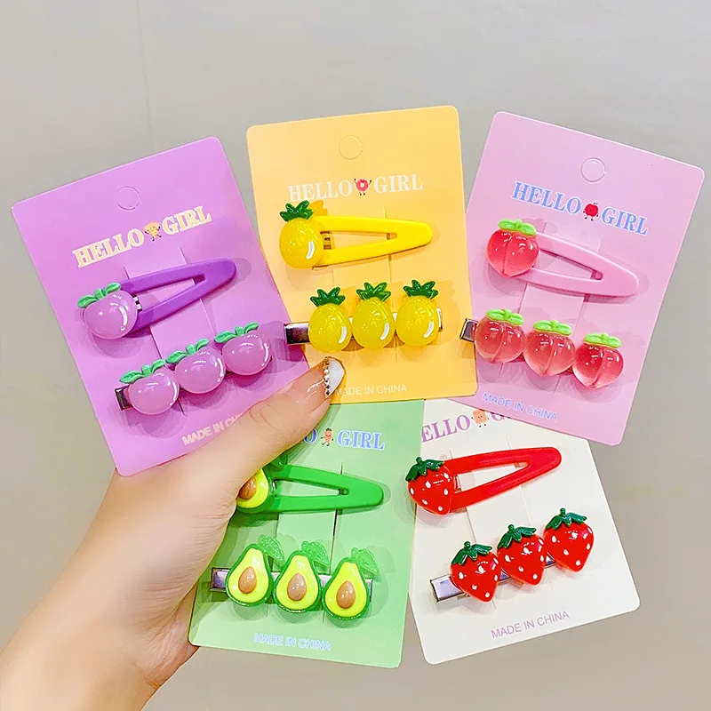 

2PCS/Set Cute Cartoon Fruit Hair Clip for Girls Hair Decorate Strawberry Avocado Pineapple Hairpin Kids Lovely Hair Accessories