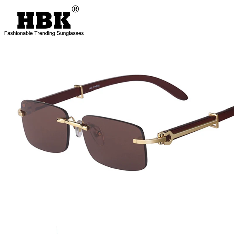 

Fashion Rectangle Rimless Sunglasses Men Wood 2021 Luxury Brand Designer Trendy Retro Classic Frameless Sun Glasses UV400