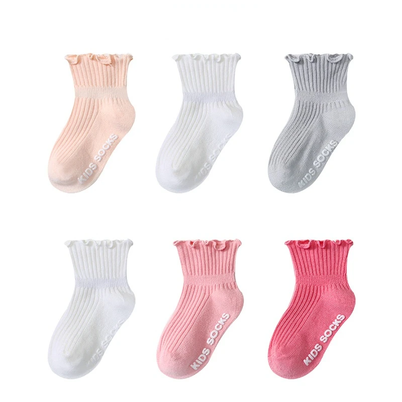 3 Pairs/Lot 0-5 Years Baby Socks Spring & Autumn Combed Cotton Double Needle Socks for Newborns Kids Boys Girls Anti-slip Socks