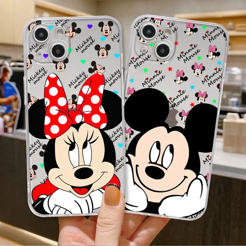 

Happy Minnie Mickey Pattern For Apple iPhone XR 7 XS 11 14 8 Plus 12 13 Pro Max X SE 6 5 SE2 5S Phone Cover Transparent