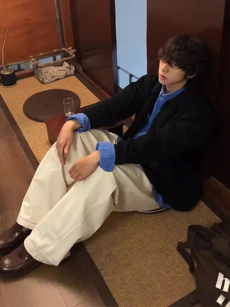 Черный вязаный кардиган с лацканами мужской зимний свитер Lazy High Sense Cleanfit верхняя