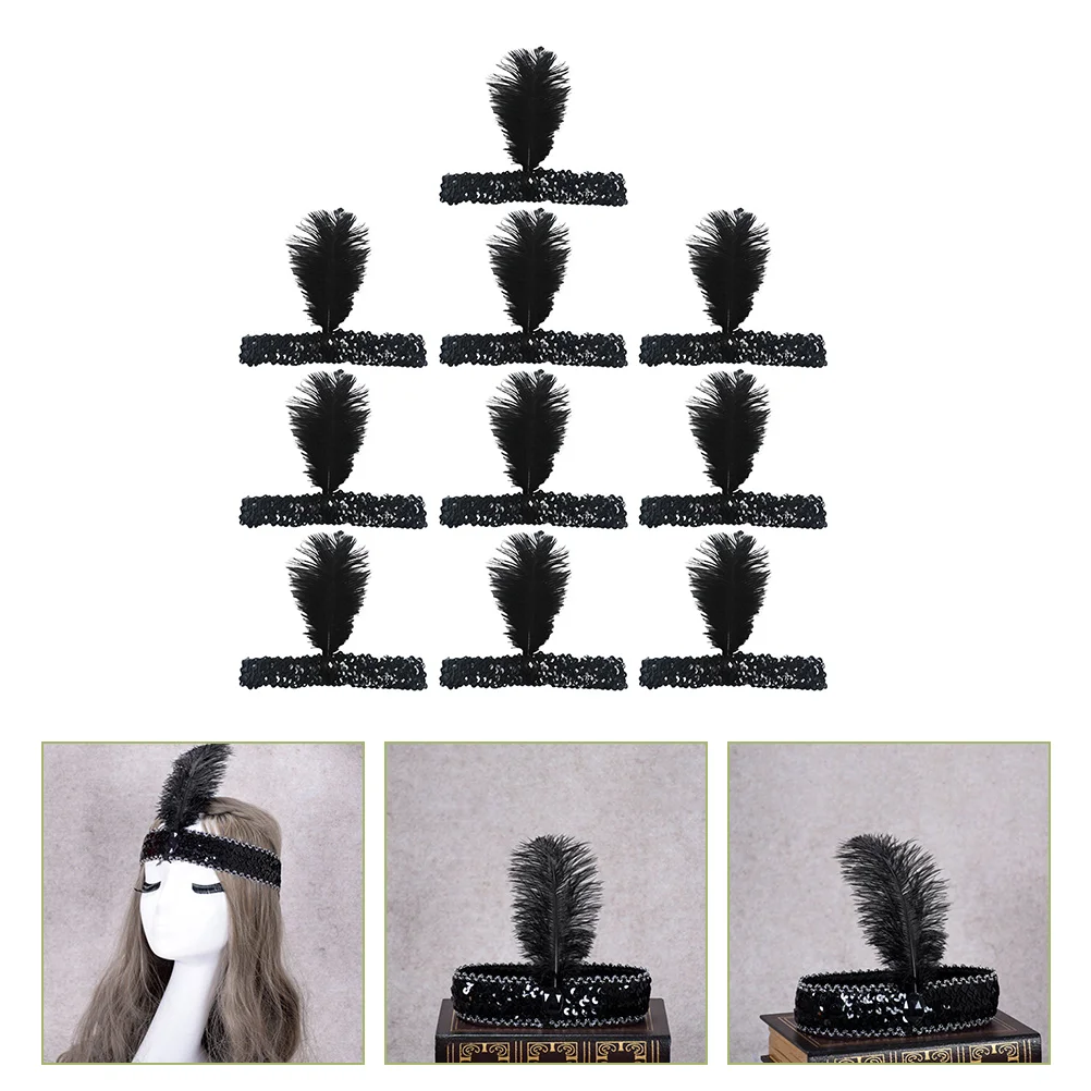 

10pcs Flapper Headband Sequin Plumage Headband for Party Prom Performances Festival
