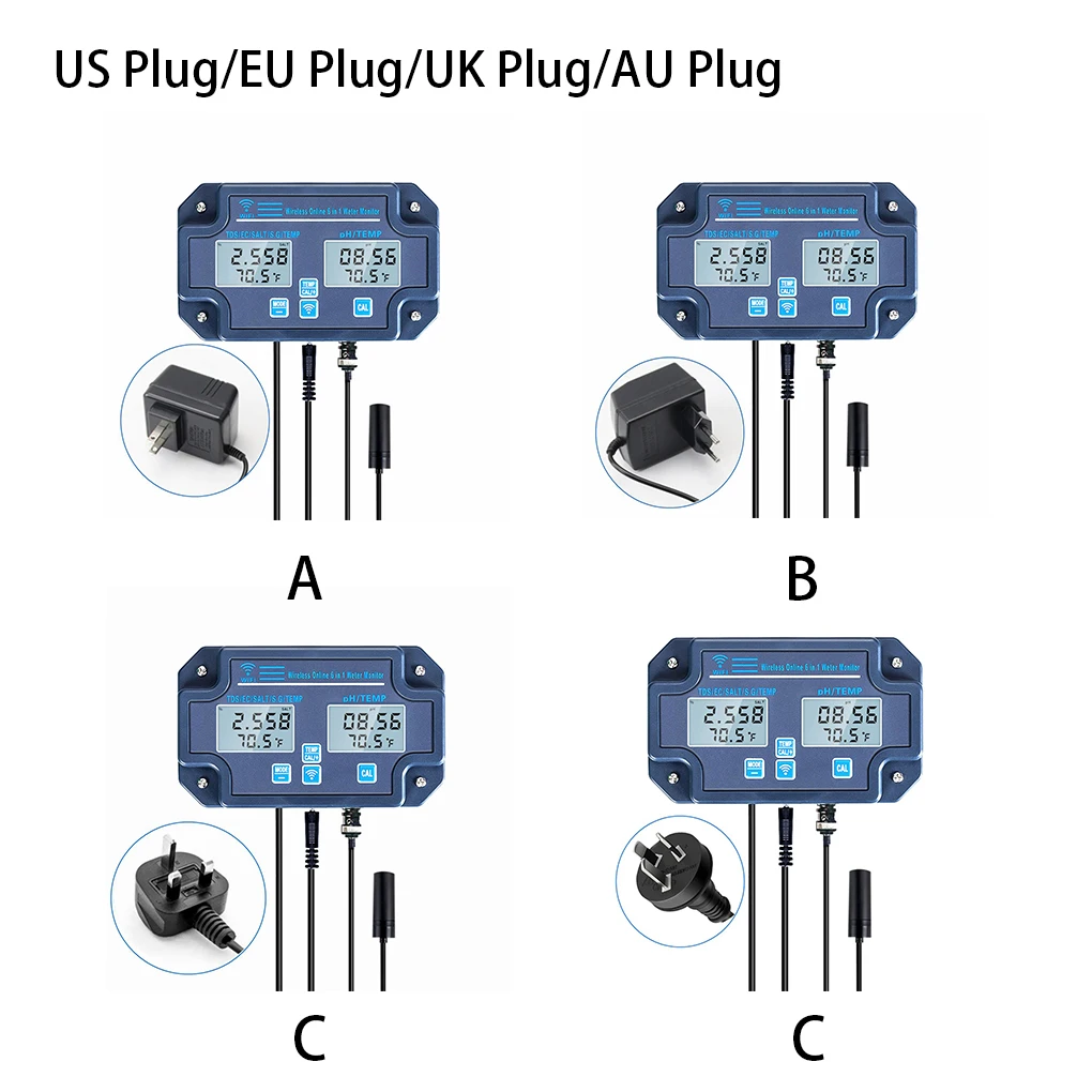 

6-in-1 Professional Digital Display Water Tester High Accuracy Pool Aquarium Temperature Analyzer Testing Device US Plug