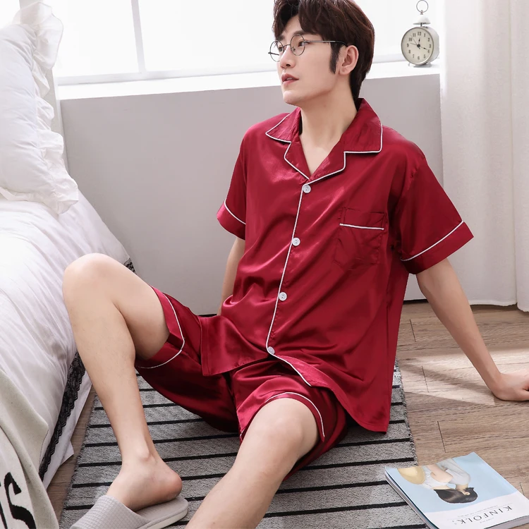 New Men's Stain Silk Pajama Set Men Pajamas Silk Sleepwear Father Gift Style Soft Satin Nightwear Male Summer Homewear Pijamas