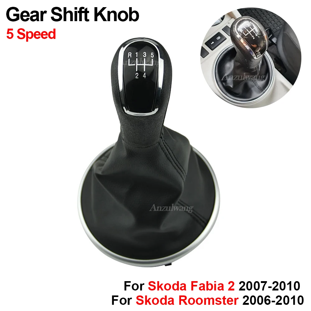 Фото Для Skoda Fabia 2 2007-2010, Roomster 2006-2010: Новая ручка переключения передач (5 скоростей) из кожи с ABS и кожаным чехлом-пыльником №3