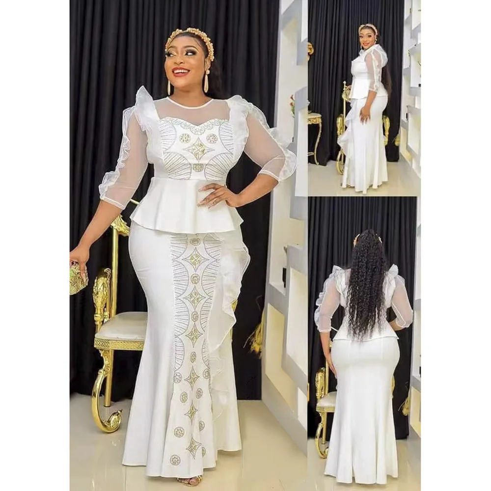 

African for Women Two Pieces Set Tops And Skirts Suits Dashiki Ankara Outfits Plus Size Turkey Wedding Party Dress 2022 13A011