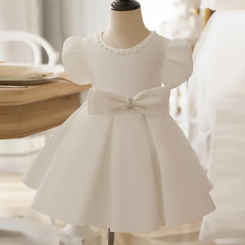 

Детское белое платье для крещения, с цветами, на свадьбу, день рождения, вечерние платья, элегантные Детские платья на Рождество, A1995