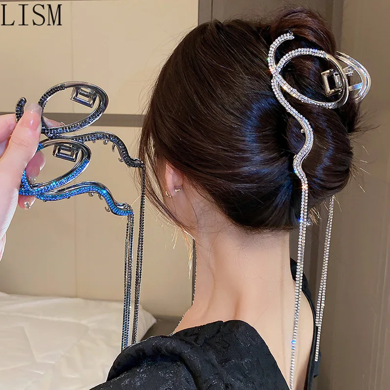 

New Diamond Letters Q Tassel Hairpin Large Metal Grip Shark Clip Elegant Hair Accessories Women hair clips bridal hair jewelry