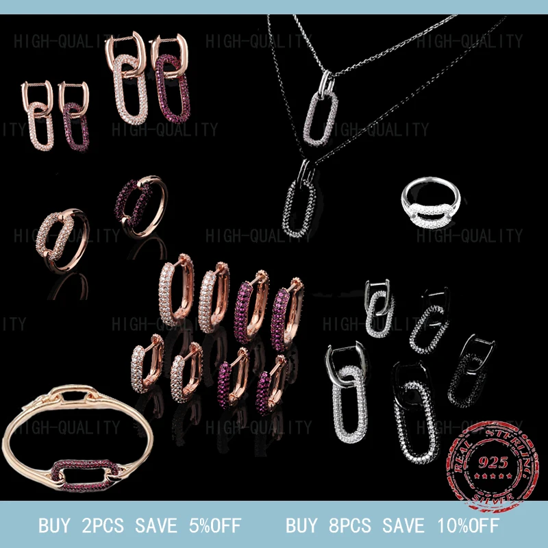 

High quality S925 Sterling Silver monochrome geometric buckle embedded in personalized Earrings cold luxury women's jewelry