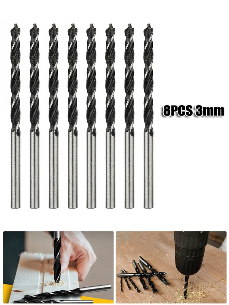 

8pcs 3mm Woodworking Spiral Drill Bit Diameter Wood Drills With Center Point For Drilling Hardwood Plastic Parts Tools
