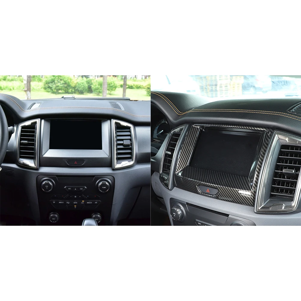

ABS Автомобильная навигационная рамка, обшивка для Ford RANGER T7 T8 2015 + углеродное волокно, черная Автомобильная внутренняя отделка, набор аксессуаров