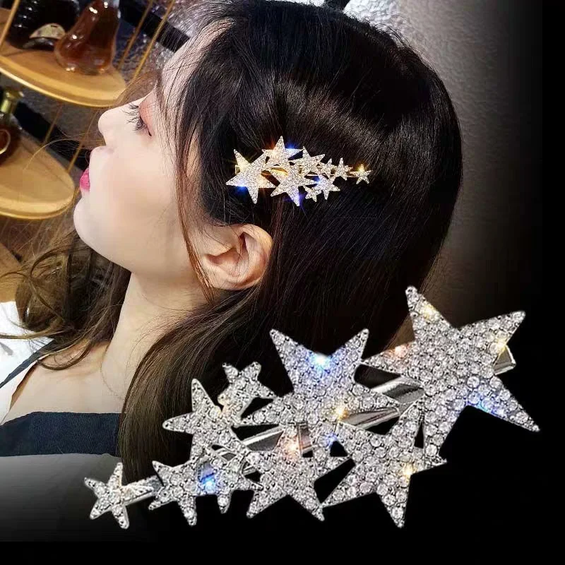 

New Shiny Star Barrettes Rhinestone Hairpins Hair Clip Sweet Headwear Hair Grip Hair Accessories For Women Girl Wedding