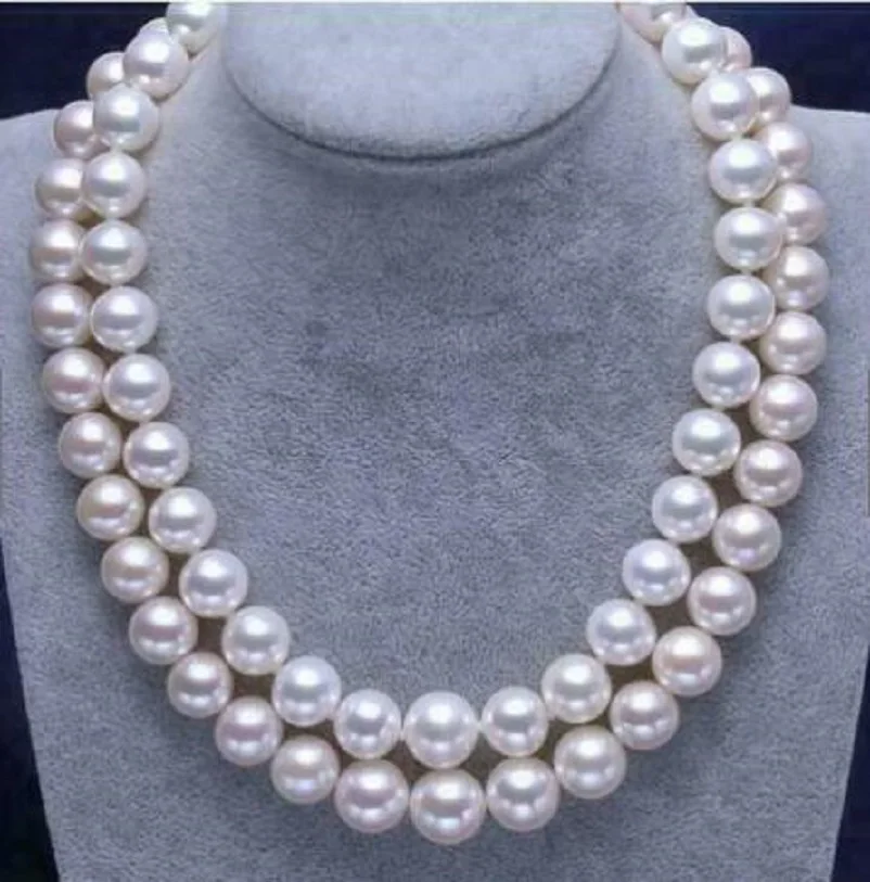 

2 Strands AAA 10-11mm Natural Akoya White Pearl Necklace 18" 19"