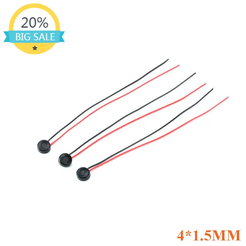 

10pcs Electret Condenser MIC Capacitive Electret Microphone 4mm x 1.5mm for PC Phone MP3 MP4 with 2 Leads wire wire length:5.5CM