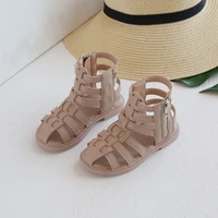 girls covered toes sandals summer new korean cute princess soft side zip black kids fashion flat non slip rome shoes for beach