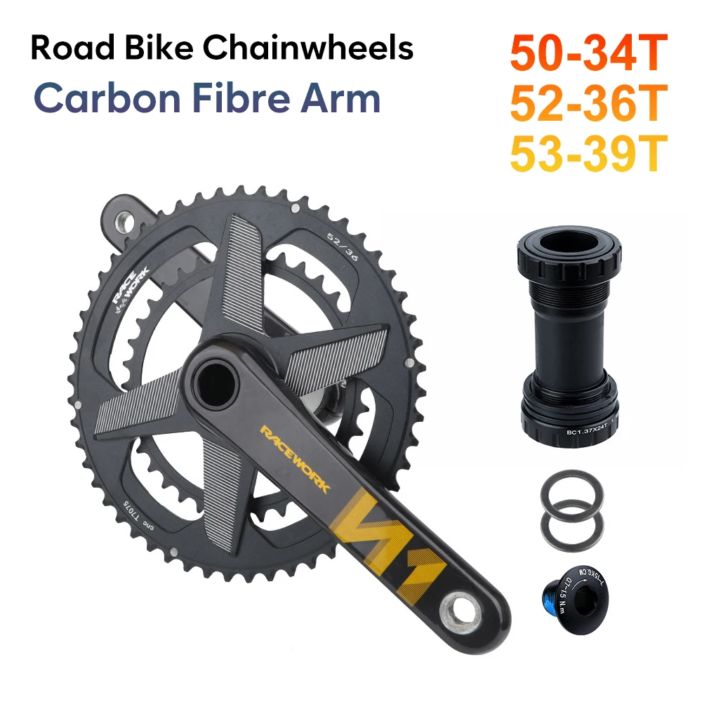 

20S 22 Speed Integrated Road Bike Chainwheels 170mm Carbon Fibre Crank Leg GXP Racing Bicycle Cranksets 50-34T/52-36T/53-39T