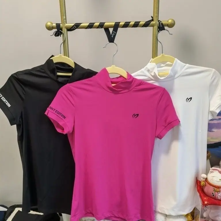

Women's Golf Dress Summer Short-sleeved High-stretch Slim-fit Breathable Quick-drying Collar Rose Red Solid Color All-match Simp