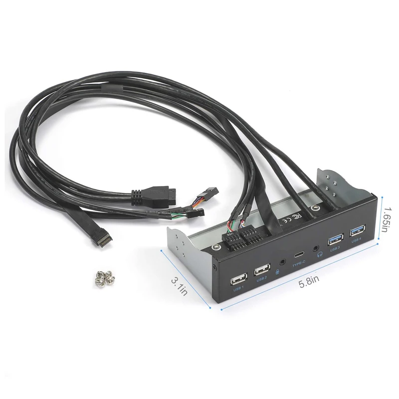 Передняя панель USB 3,0 для ПК, USB 3.1 Type C + 2x USB3.0 + 2x USB2.0 Hub + HD аудио 3,5 мм + микрофон для наушников 5,25 дюйма (art.: 3920c0376ff71) - 3920c0376ff71