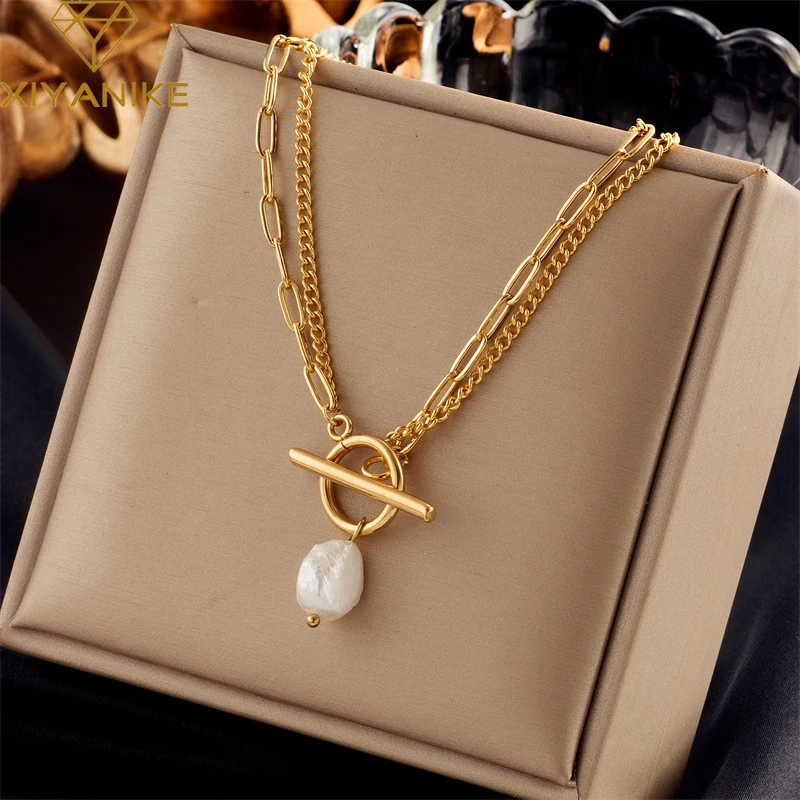

XIYANIKE 316L Stainless Steel Necklace Freshwater Pearl OT Buckle for Women New Trends Temperament ​Fashion Jewelry Chic Collier