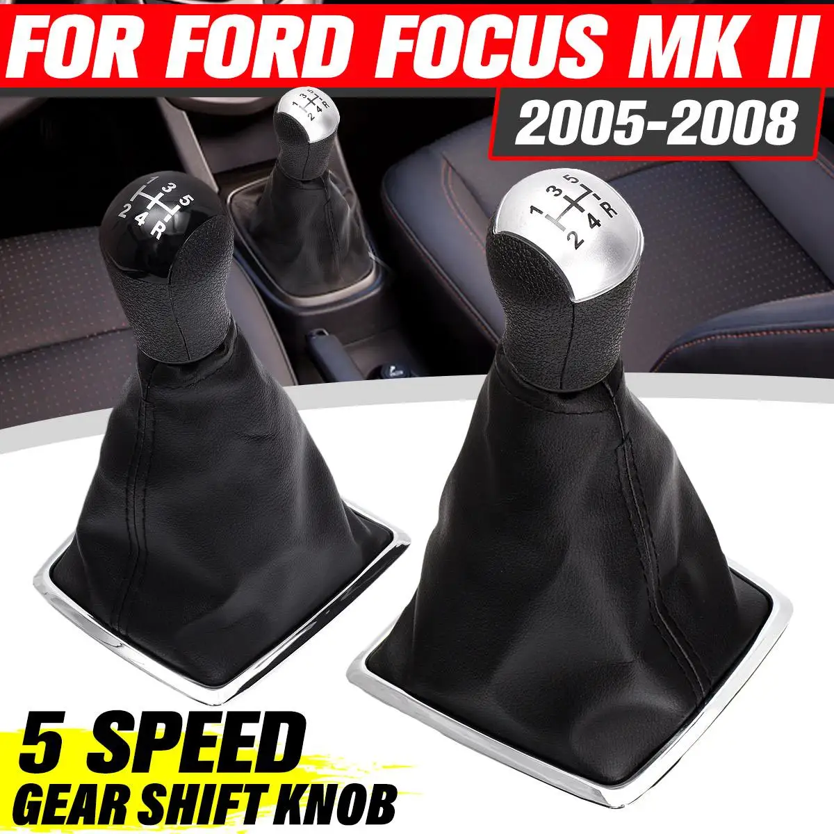 

5 Speed Manual Gear Shift Knob PU Leather Gaiter Boot Cover For Ford/Focus 2 MK II 2005 2006 2007 2008 2009 2010 2011