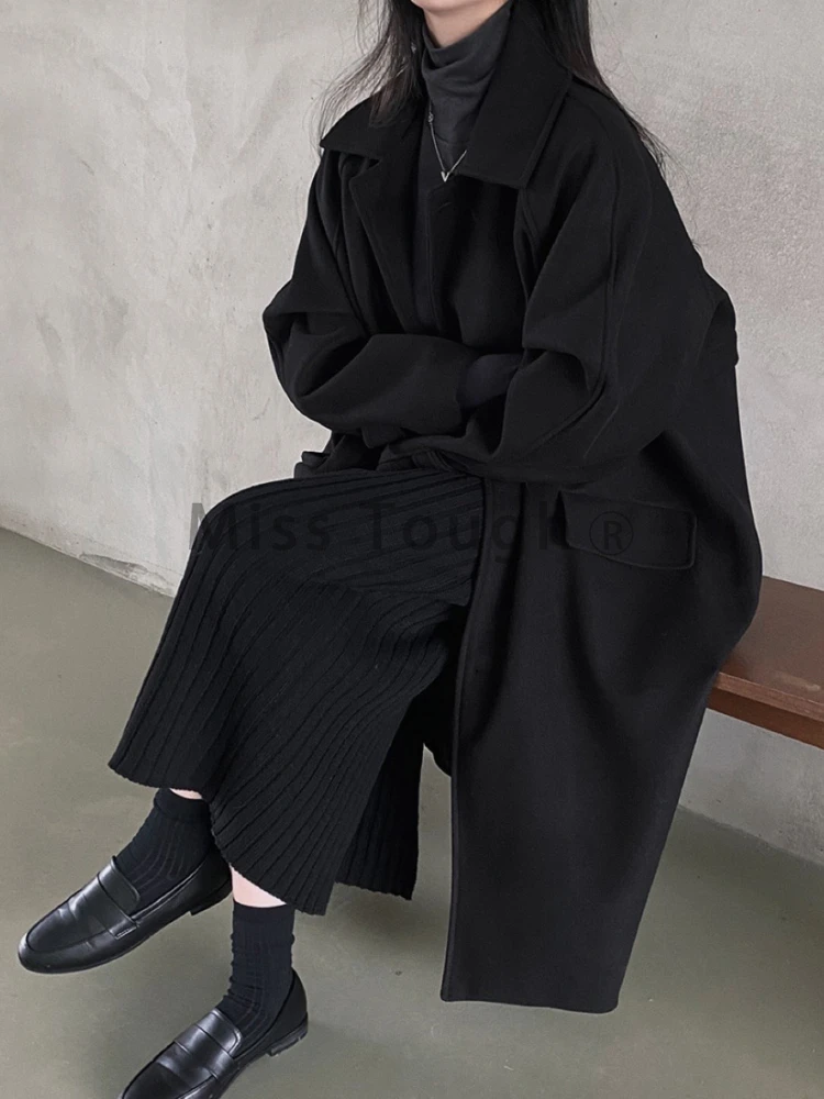 Корейское шикарное винтажное однотонное длинное пальто женское однобортное
