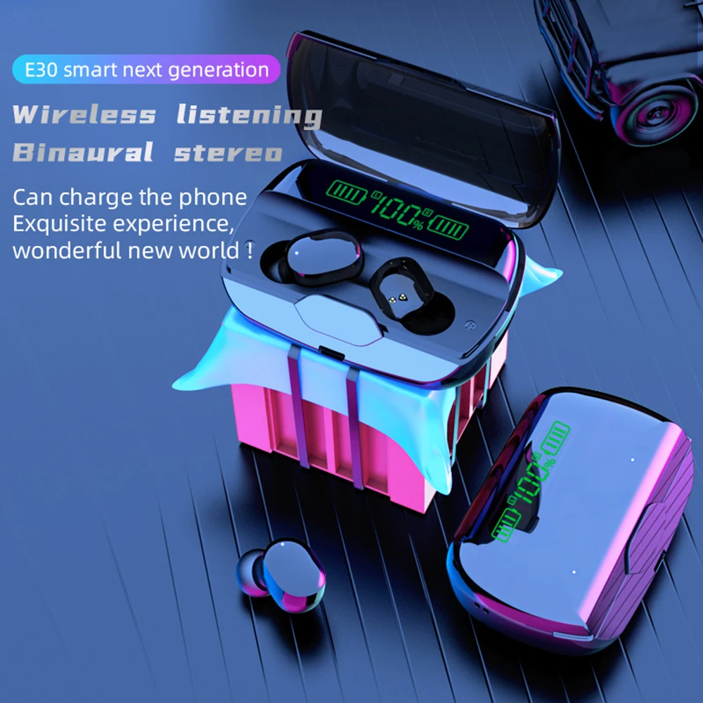 

TWS-стереонаушники E30 с поддержкой Bluetooth, зарядным футляром и микрофоном