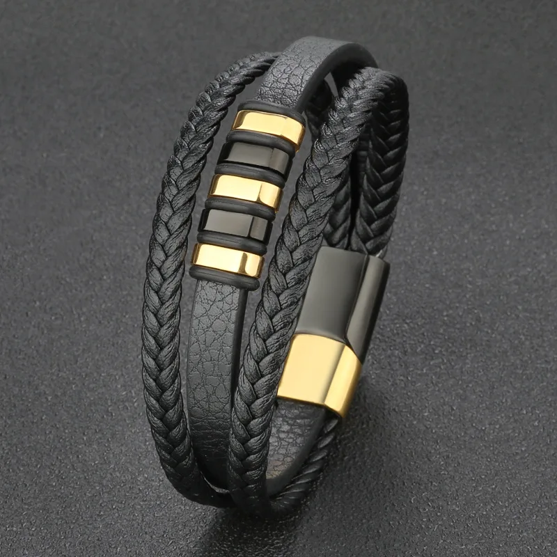 Металлическое украшение мужской браслет многослойный кожаный плетеный модные