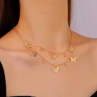creative fairy simple zircon double layer butterfly necklace ins style gold color metal retro clavicle chain pendant necklace