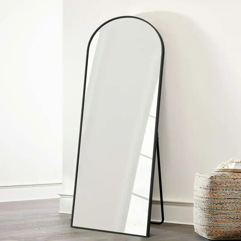 

Aluminum Alloy Full-length Mirror Arch Decorative Mirror with Bracket Black