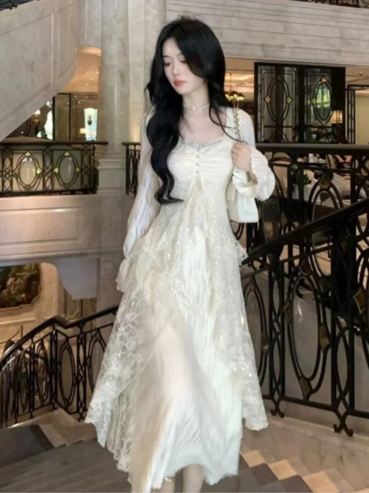 Платье-миди женское кружевное в стиле пэчворк