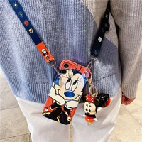 disney minnie mickey couple with doll crossbody strap phone cases for iphone 13 12 11 pro max xr xs max x back cover