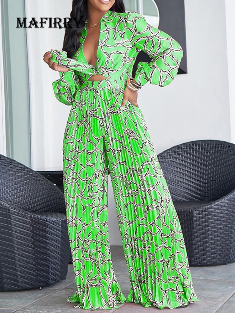 Summer Women High Elastic Waist Wide Leg Pants Outfit Printing Holiday  Turn-Down Collar Lace-Up Long Sleeve Ladies Matching Sets - купить по  выгодной цене | AliExpress