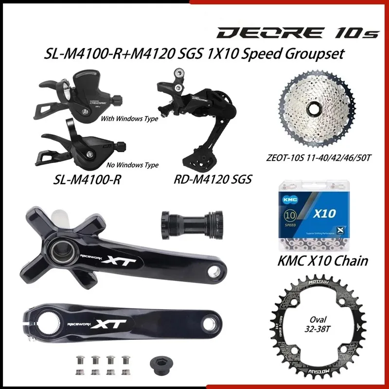 

DEORE M4100 10 Speed Groupset Shifters Front M4120 M5120 Rear Derailleur Crankset KMC X10 Chain ZEOT 10S Cassette 46 50T