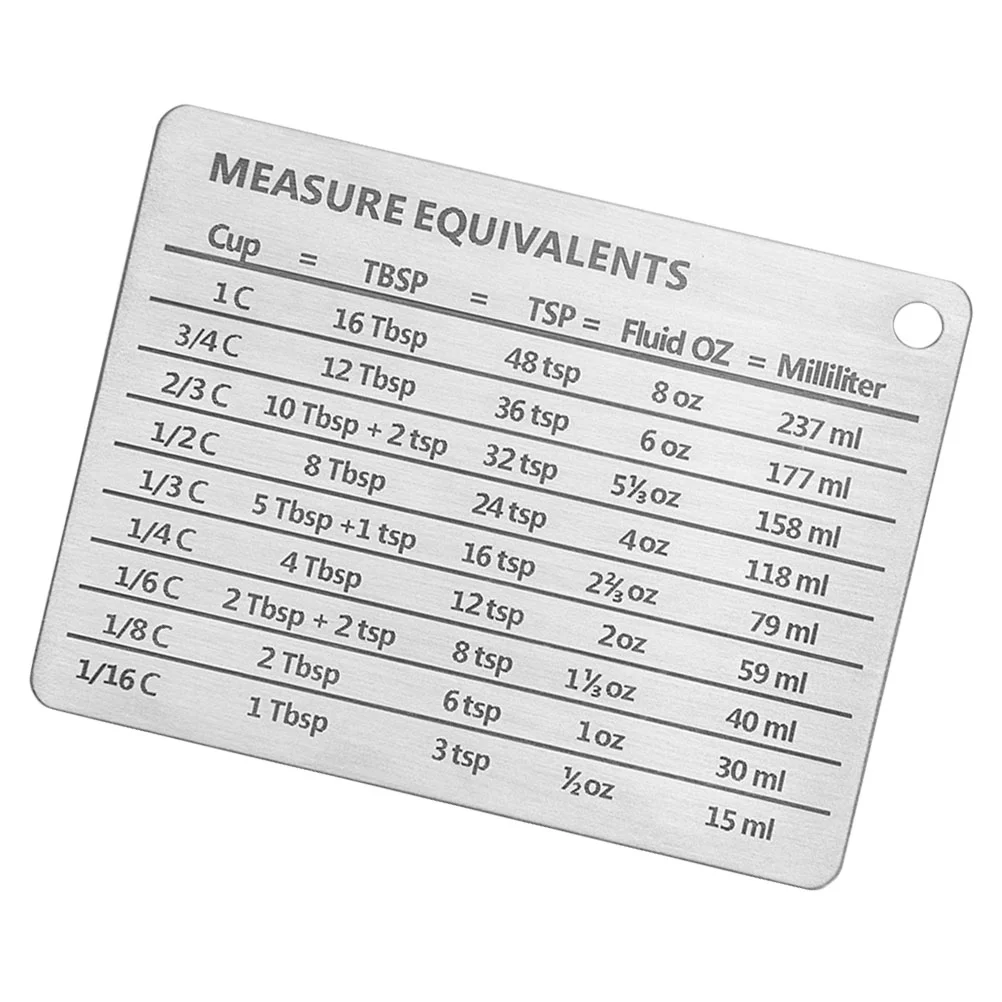 

Cooking Conversion Chart Convenient Measure Equivalents Metric Table Stainless Steel Fridge Magnet