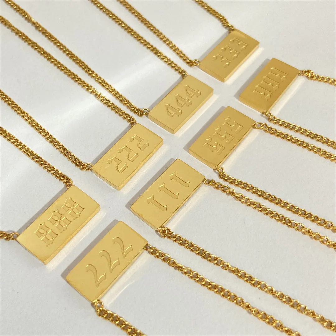 

Rectangle Angel Number Pendant Necklaces for Women Stainless Steel 444 777 Necklace Goth Lucky Number Choker Chains Jewelry Gift