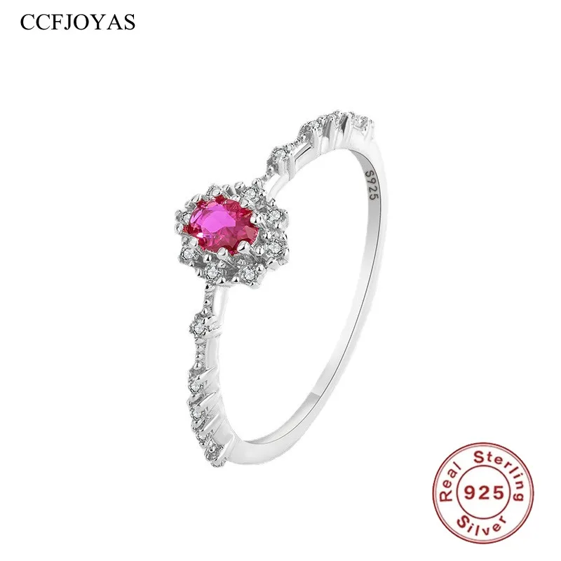 

CCFJOYAS Real 925 Sterling Silver Oval Rose red Zircon Slim Rings for Women Fashion Wedding Party Jewelry Accessories New Arriva