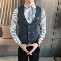 2022 man double breasted vest spring 2022 new slim sleeveless formal suit vest gray black fashion man business casual suit vest
